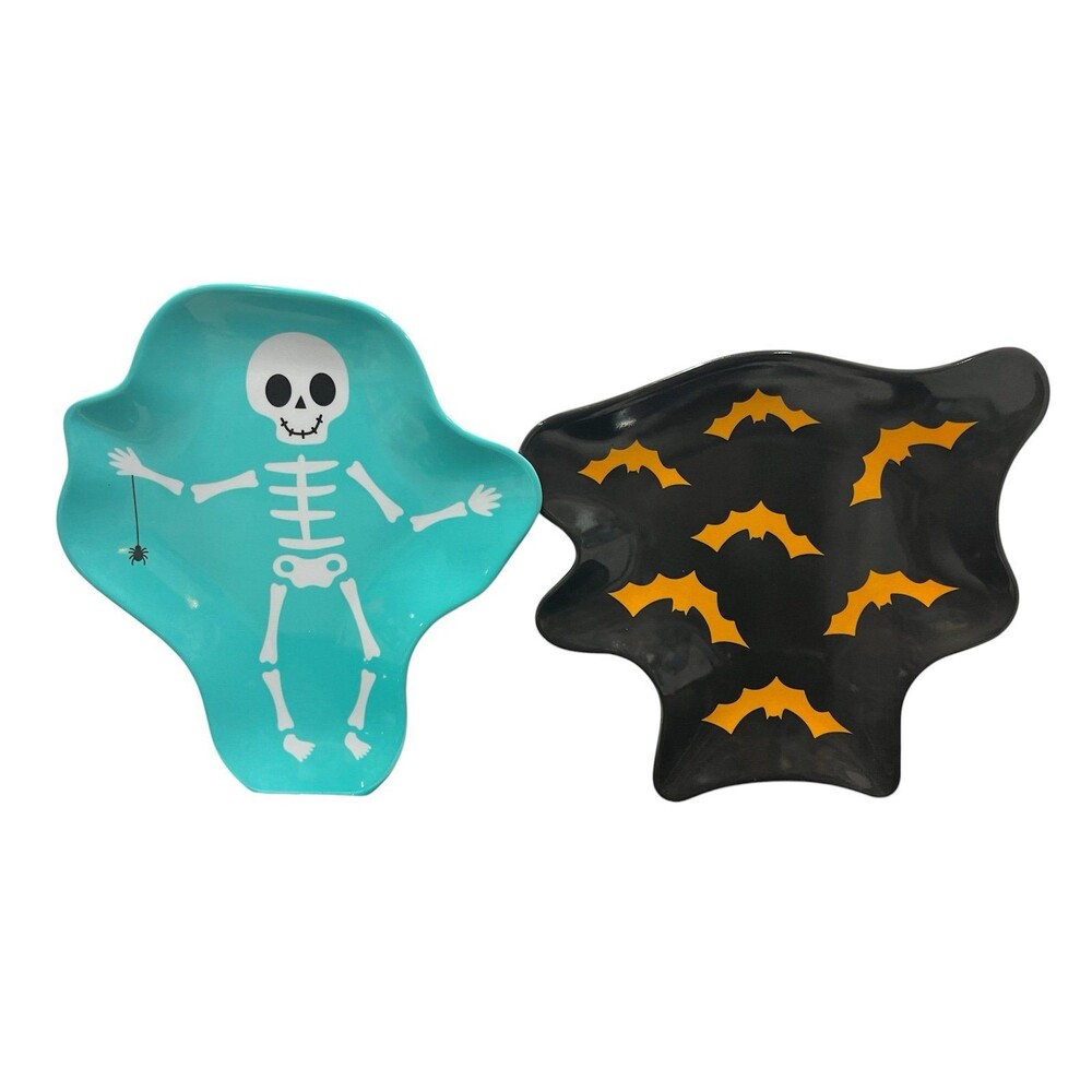 Melamine 8” Festive Halloween Fall Food Plates Skeleton Bats